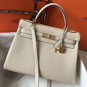 Hermes Kelly 32cm Bag In Beton Clemence Leather GHW Replica HMSH5H9EUR1