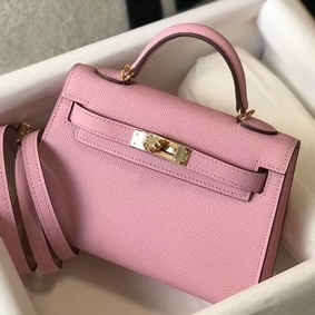 Hermes Kelly Mini II Bag In Mauve Sylvestre Epsom Leather GHW Replica HMSWJC46K0Y