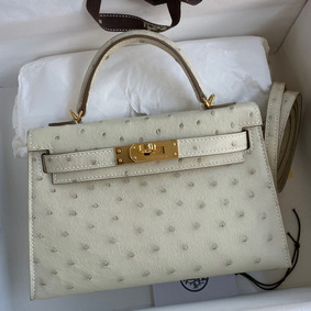 Knockoff Hermes Kelly Mini II Sellier Handmade Bag In Beton Ostrich Leather HMS7A5MS8UL