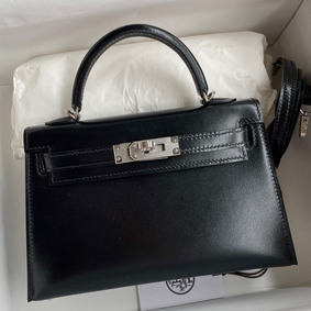 Hermes Kelly Mini II Sellier Handmade Bag In Black Box Calfskin 1:1 Replica HMSE6B8F1MS