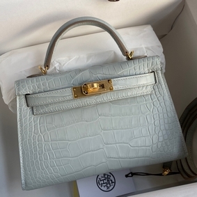 Cheap Hermes Kelly Mini II Sellier Handmade Bag In Blue Glacier Matte Alligator Leather HMS6G4X5AWD