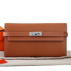 First-class Quality Hermes Kelly Original Saffiano Leather Bi-Fold Wallet A708 Camel HMSZYEXO334