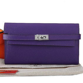 Hermes Kelly Original Saffiano Leather Bi-Fold Wallet A708 Purple Replica HMS6WP4A1XB