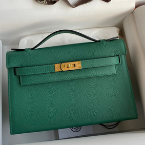 First-class Quality Hermes Kelly Pochette Handmade Bag In Malachite Epsom Calfskin HMSR3GRA38V