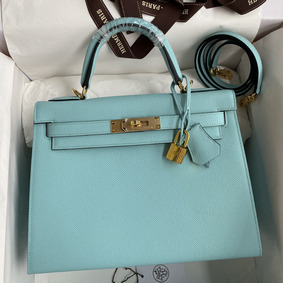 Hermes Kelly Sellier 28 Handmade Bag In Blue Atoll Epsom Calfskin HMSB105G06W