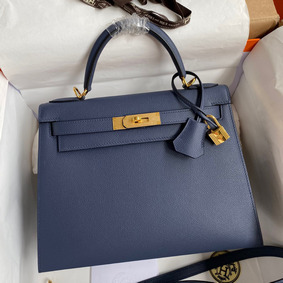 Hermes Kelly Sellier 28 Handmade Bag In Blue Saphir Epsom Calfskin Top Replica HMSA0H675XK