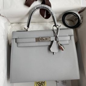 Hermes Kelly Sellier 28 Handmade Bag In Gris Mouette Epsom Calfskin Top Replica HMSI2HL9VVC