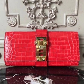 Hermes Medor Clutch Bag In Cherry Crocodile Leather Replica HMSFYEWRZ63