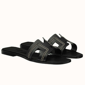 Hermes Oran Sandals In Black Leather With Stitched Detail 1:1 Replica HMS7CYE9I3Q