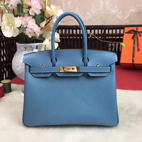 Hermes original Epsom Leather HB35O sky blue&gold Metal Top Replica HMS31Q2F6V0