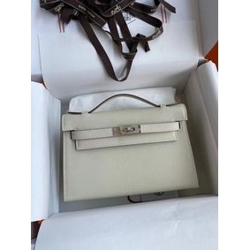 Hermes Original Epsom Leather KEL2278 Chalk&Silver-Tone Metal Replica HMSPRQ0319M