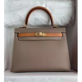 Top Replica Hermes Original Epsom Leather KEL2578 grey&brown HMS2KJ2UUMA