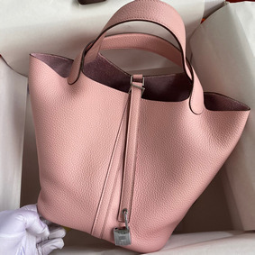 Fake Hermes Picotin Lock 22 Handmade Bag in Pink Clemence Leather HMSHM24VRJ0