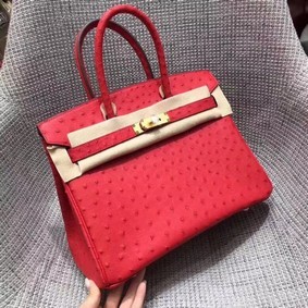 Hermes Real ostrich leather birkin bag BK35 red Replica HMSIZ06PR4H