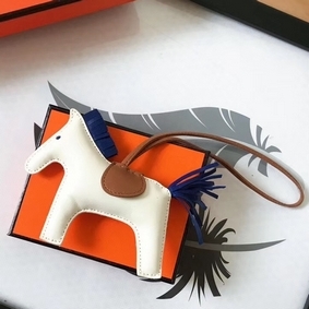 Hermes Rodeo Horse Bag Charm In White/Camarel/Blue Leather 1:1 Replica HMSO127NG55