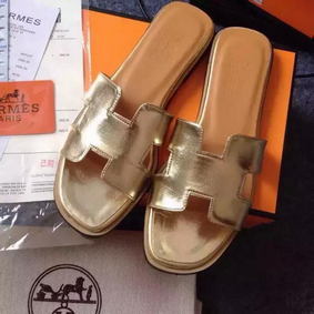 Hermes Slipper Calfskin Leather HO0476 Gold Replica HMSU6KGY47Y