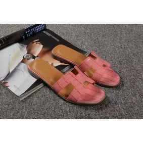 Hermes Slipper Croco Leather HO0451 Pink Replica HMSJG4NS2MT