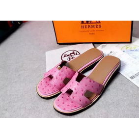 Best Quality Hermes Slipper Ostrich Leather HO0486 Pink HMSMCMEKCFX