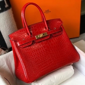 Hermes Birkin 25cm Bag In Red Embossed Crocodile Leather 1:1 Replica HMS4G05DABA