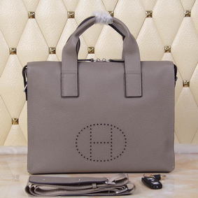 Imitation Hermes Briefcase Original Grainy Leather H8813T Grey HMS9Z8JZ21F