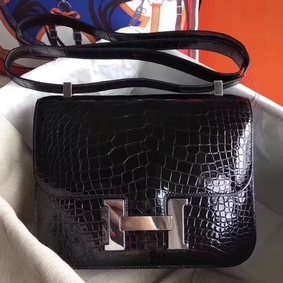 Fake Hermes Constance 24 Handmade Bag In Black Niloticus Crocodile HMSE586RU8Y