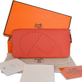 Cheap Hermes Evelyn Long Wallet Zip Purse A808 Light Red HMS4T7NTYB5