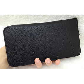 Hermes Evelyn Long Zip Wallet Litchi A808 Black 1:1 Replica HMSPDEVYDS6