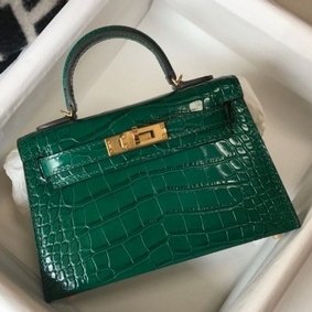 1:1 Replica Hermes Kelly Mini II Bag In Green Embossed Crocodile Leather HMSWII66Z4D