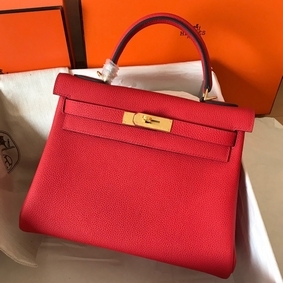 Hermes Kelly Retourne 28 Handmade Bag In Red Clemence Leather HMS67YF1684