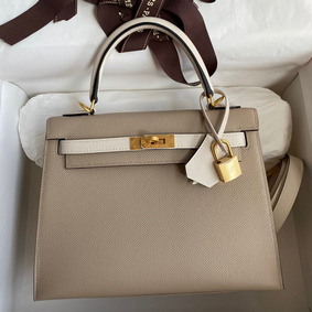 Cheap Hermes Kelly Sellier 25 Bicolor Bag in Trench and Craie Epsom Calfskin HMS1YRWJE6H