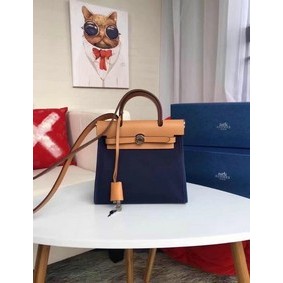 Imitation Hermes mini Herbag Original Canvas Leather & Calfskin 45987 Royal&brown HMSN3DYN30H