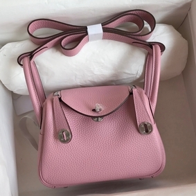 Imitation Hermes Mini Lindy Handmade Bag In Pink Clemence Leather HMSI6W0ZZ52