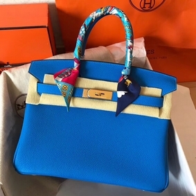 Hermes Birkin 30 Handmade Bag In Blue Clemence Leather Replica HMSUL4PMYEE