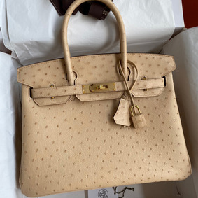 Hermes Birkin 30 Retourne Handmade Bag In Chai Ostrich Leather HMSDB05GXG3