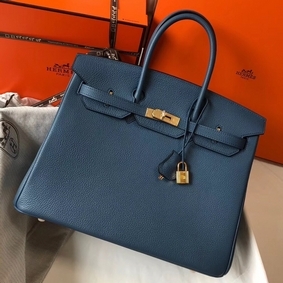 Hermes Birkin 35cm Bag In Blue Agate Clemence Leather GHW Replica HMS2J26D97E