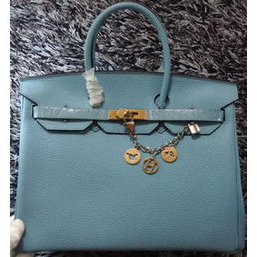 Hermes Birkin 35CM Tote Bag Litchi Leather HB35GL Light Blue Replica HMS0V6P878H
