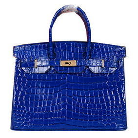 Replica Hermes Birkin 35CM Tote Bag Shiny Croco Leather H35C Blue HMSTPNFQ1FG