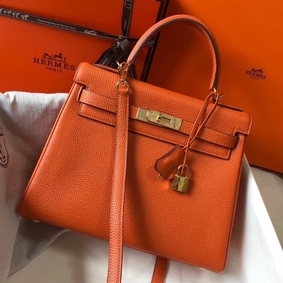 First-class Quality Hermes Kelly 25cm Retourne Bag In Orange Clemence Leather HMSU7I530W4