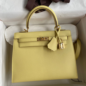 Hermes Kelly Sellier 25 Handmade Bag In Jaune Poussin Epsom Calfskin Top Replica HMSSWZAYF4J
