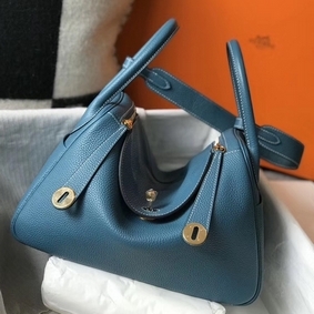 Hermes Lindy 30cm Bag In Blue Jean Clemence Leather GHW HMSJVEX9V99