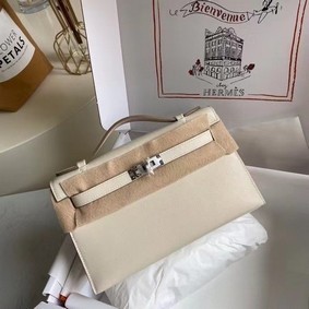 Hermes Original swift Leather KEL2278 white&Silver-Tone Metal Replica HMS0HC3UR0O