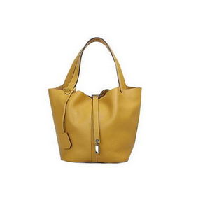 Imitation Hermes Picotin Lock MM Bag in Original Leather Yellow HMSYMMG8IT1