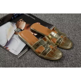 Hermes Slipper Croco Leather HO0451 Gold 1:1 Replica HMS799GCKFP
