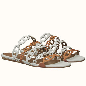 Imitation Hermes Thalassa Sandals In Brown/White Lambskin HMS4U279U9K