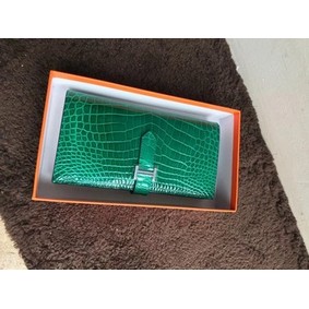 Hermes 100% genuine crocodile leather kelly Wallet 33569 green HMSSU8I2A68