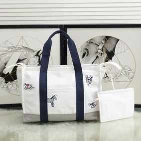 Fake Hermes Adada Nappy Canvas Shopping Bag H5635 Navy&White HMS4QSSANH2