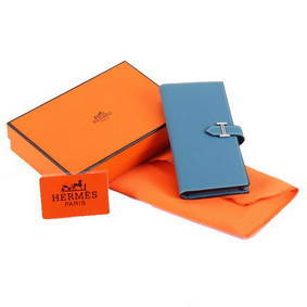 Imitation Hermes Bearn Japonaise Bi-Fold A208 Blue HMSJX7408TD