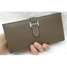 Knockoff Hermes Bearn Japonaise Bi-Fold Wallet Litchi Leather A208 Khaki HMS1KI58557