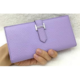 Hermes Bearn Japonaise Bi-Fold Wallet Litchi Leather A208 Lavender 1:1 Replica HMSGR11LMU2
