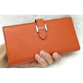 Hermes Bearn Japonaise Bi-Fold Wallet Litchi Leather A208 Orange Top Replica HMSLQ3TFG5R